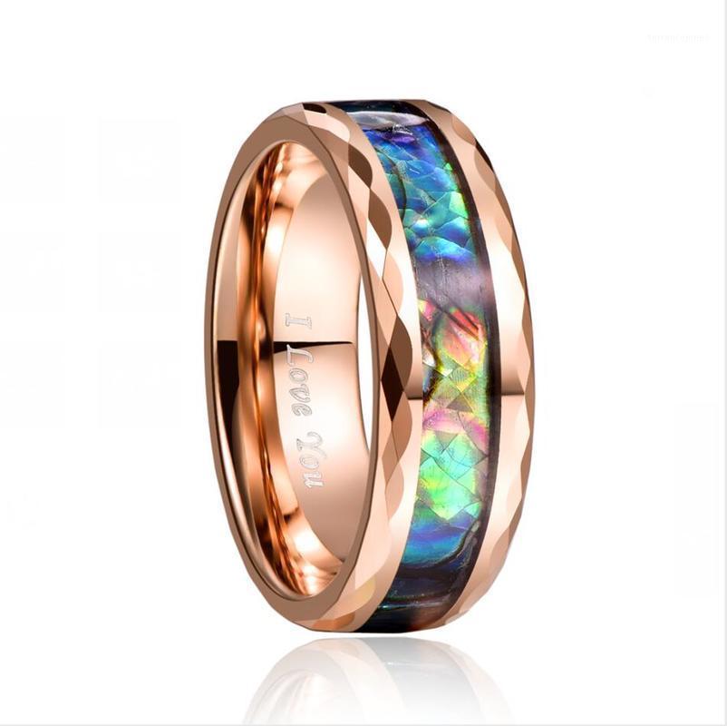

Wedding Rings 2021 8MM Ros Gold Couple Engrave Love You Ring Boho Abalone Shell Tungsten Steel Anillo Hombre1