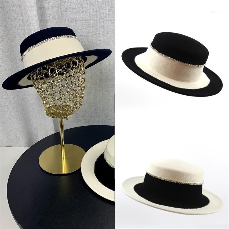 

Winter Elegant Ladies All-Match Top Hat Stitching Color Outdoor Pure Wool Warm Top Hat Casual Winter1, White