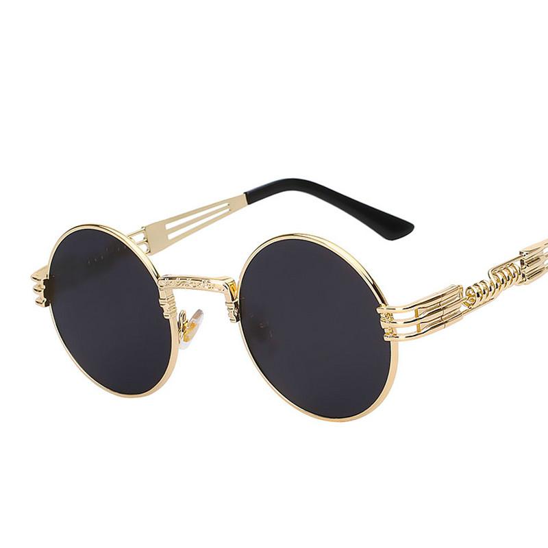 

Round Sunglasses Men Women Metal Punk Vintage Sunglass Brand Designer Fashion Glasses Mirror Lens Top Quality Oculos UV400