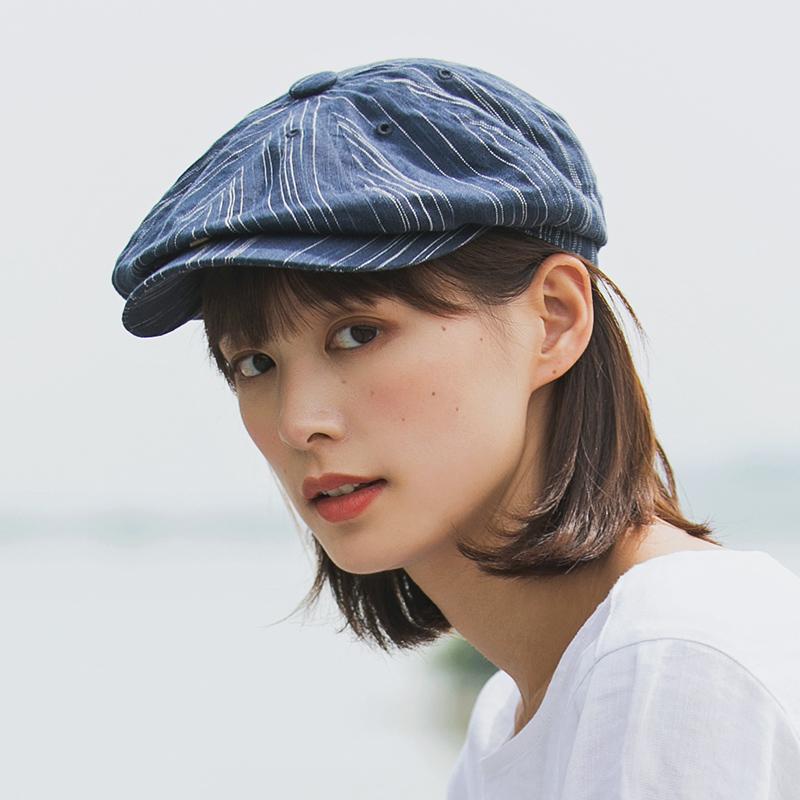 

Berets Spring And Summer Striped Cotton Linen Cap Women's Thin Breathable Versatile Blue White Stripe Beret Fashionable Sun Hat, Navy