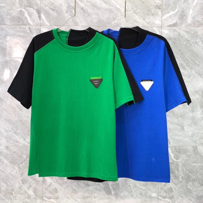 

2022ss early spring new high-grade cotton printed T-shirt round neck stitching pullover short sleeves Size: m~xxxl Color: black and white f434s, Green