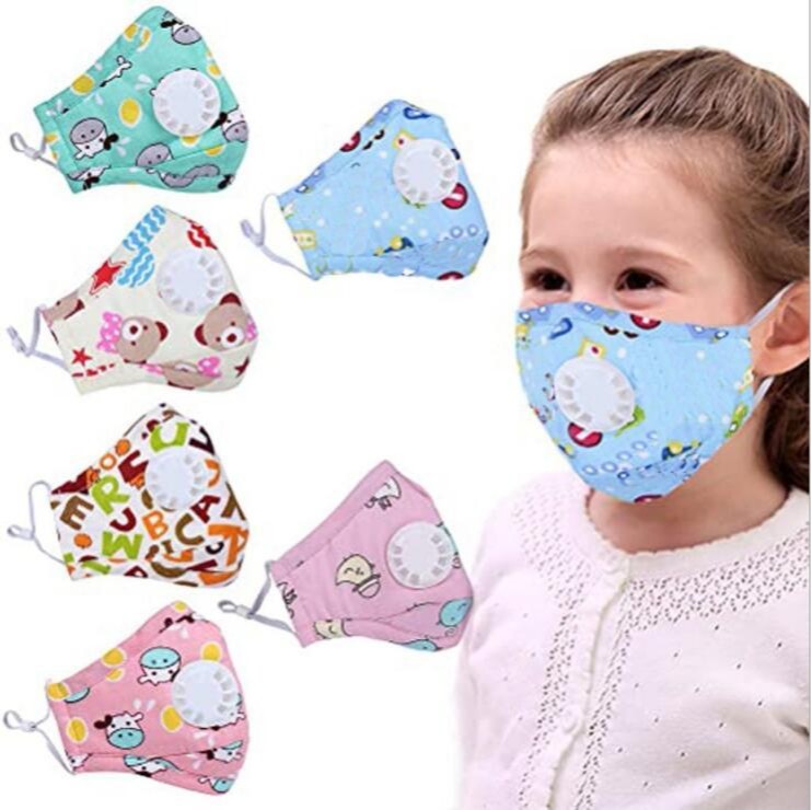 

Anti Haze Breathing Valve Designer Kid's Masks Print Cotton Children's Cartoon Mouth Cover PM2.5 Mask With 2psc Filter