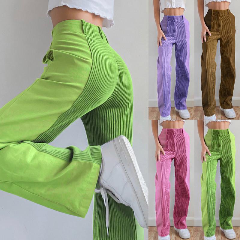 

Fashion Women Sweatpants Corduroy Solid Color Splicing Sports Long Pants Loose Straight Pants Casual Outdoor Jogging Trousers, Brown