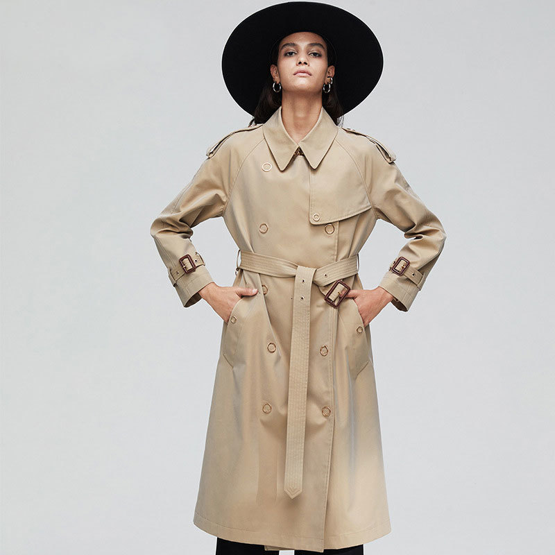 

2021 New Autumn Fashion for Cotton Women Coat with Belt Trench Chic Windbreaker Abrigo Mujer Loose Outwear Izz8, Khaki