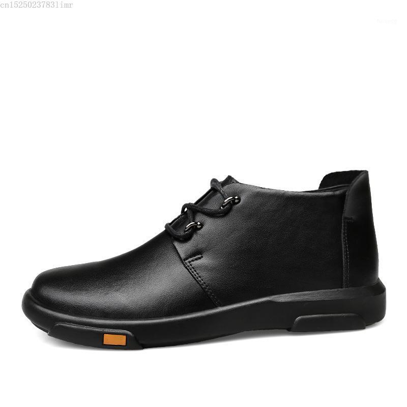

New Men Winter Boots Business Genuine Leather Ankle High-top Cotton Snow Boots With Full Fur lining for father yuj781, Black