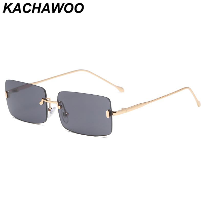 

Kachawoo fashion rectangular sunglasses male rimless sun glasses metal female accessories square shades green brown summer 2021