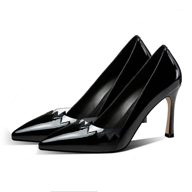 

BESCONE Fashion Women Pumps Basic Black Slip-On Shallow Thin Heel Shoes Sexy Pointed Toe Patent Leather Party Ladies Pumps BM3641