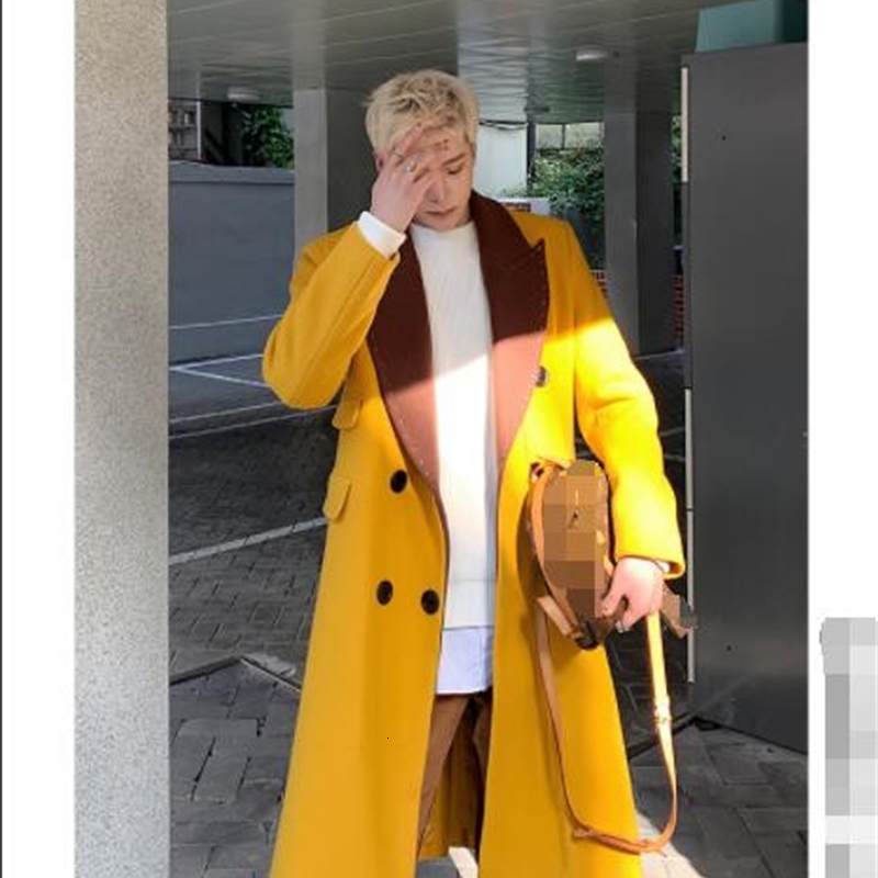 

2021 New Long Male Above Knee Warm Casual Korean Versatile Jacket Color Contrast Wool 8MSI, 11