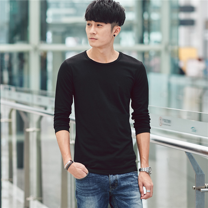 

Men's long sleeve T-shirt pure cotton collar self healing T-shirt pure color men's wear autumn T-shirt, Navy blue
