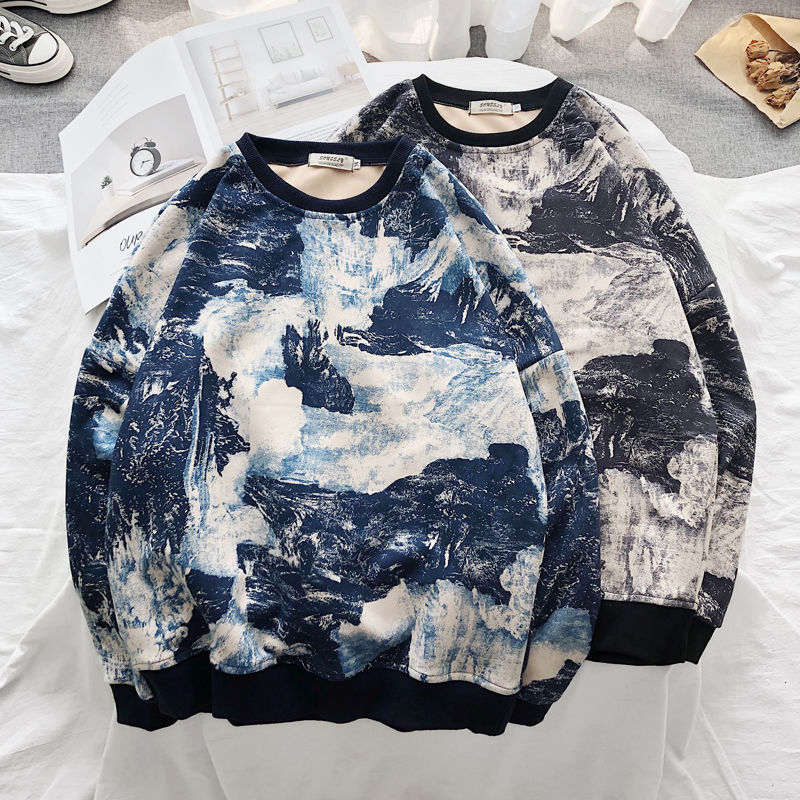

2021 New Men's Casual Oversize Vintage Printed Sweatshirts Women's Chinese Style Hoodies Male Fashion Clothing Uhdw, Black