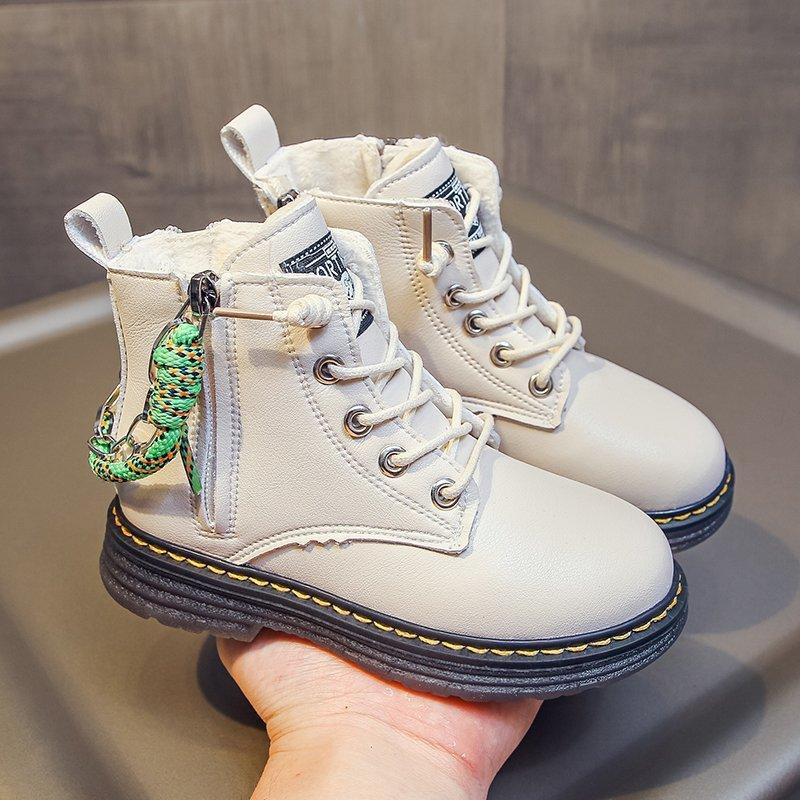 

Girl Fleece warm Boots autumn winter Children's Fashion snow Boots Waterproof lacing Kids Ankle Booties Girl Flats Casual shoes, Pink