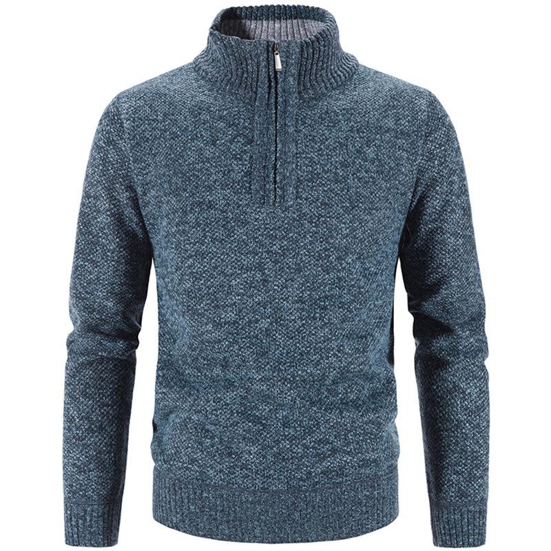 

Men's Sweaters Autumn Winter Thick Knitted Sweater Men Pullovers Solid Color Zipper Mock Neck Slim Fit Knit Causal Man, White;black