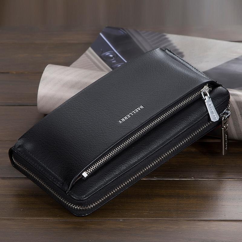 

Men's long wallet large capacity zipper handbag simple zipper handbag, Black
