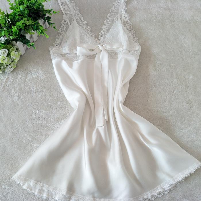

Sexy Pajamas Gown Womans V-Neck Sleeveless Nightgown Lace Cami Top Pijama Robe Strap Summer Sleepwear Backless Dress Nightdress, White