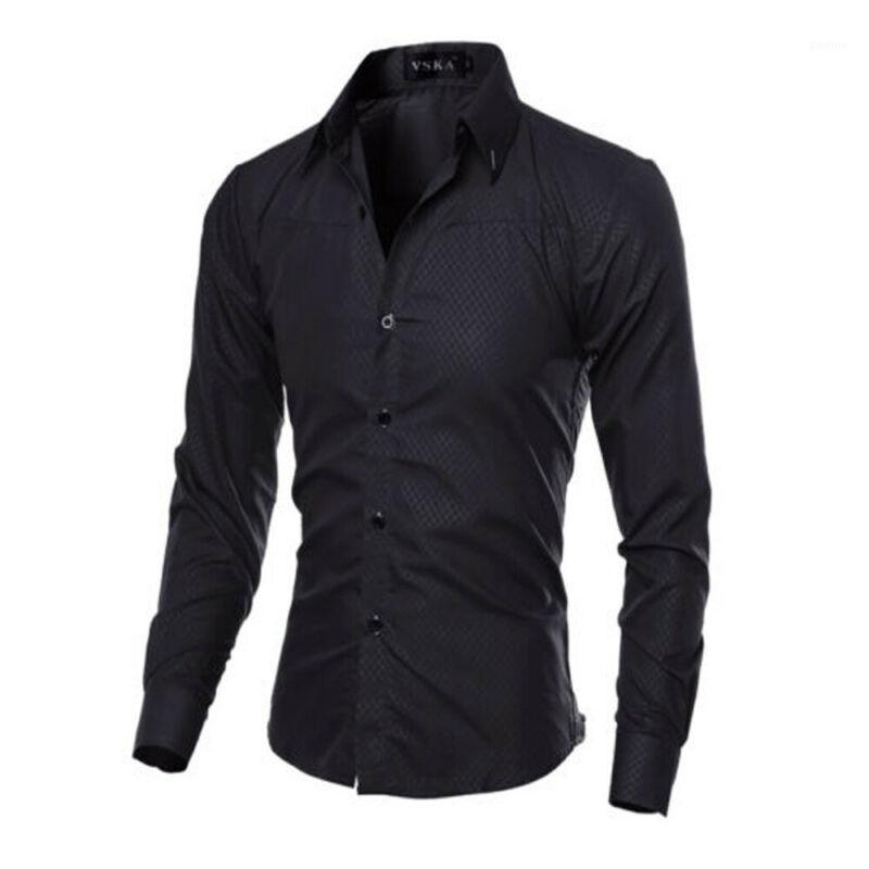 

Dress Shirts 2021 Luxury Quality Men Slim Fit Shirt Long Sleeve Casual Tee Tops Fashion Solid Color Formal1, Dark blue