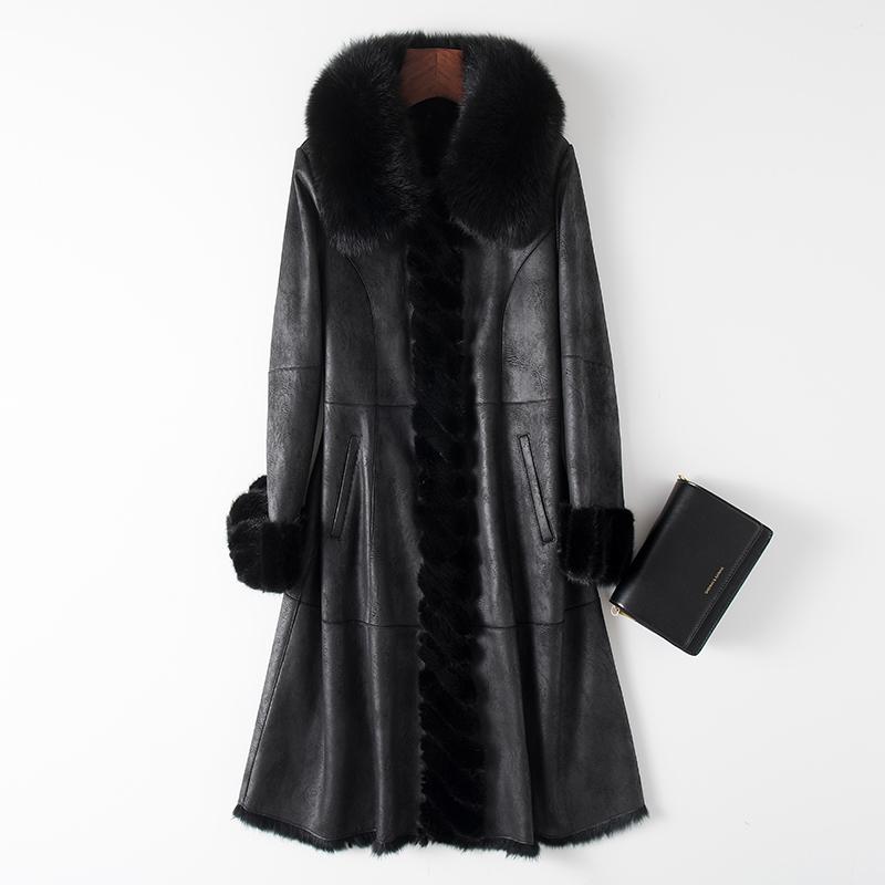 

Vintage Natural Female Coat Real Collar Jacket Women Clothes 2020 Korean Streetwear Shearling Coats 1113, Brown