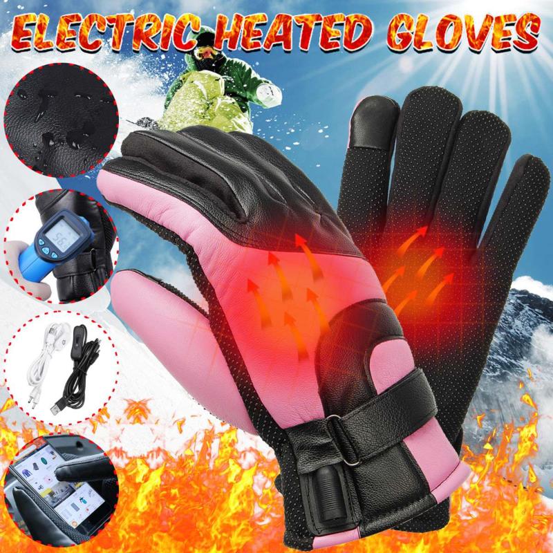 

1 Pair Winter USB Hand Warmer Electric Thermal Gloves Waterproof Heated Gloves Battery Powered For Motorcycle Ski, Button control