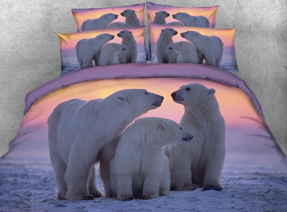 

3pcs Kids lovely white polar bear print duvet cover set HD Digital printed animal bedsheets1, 094