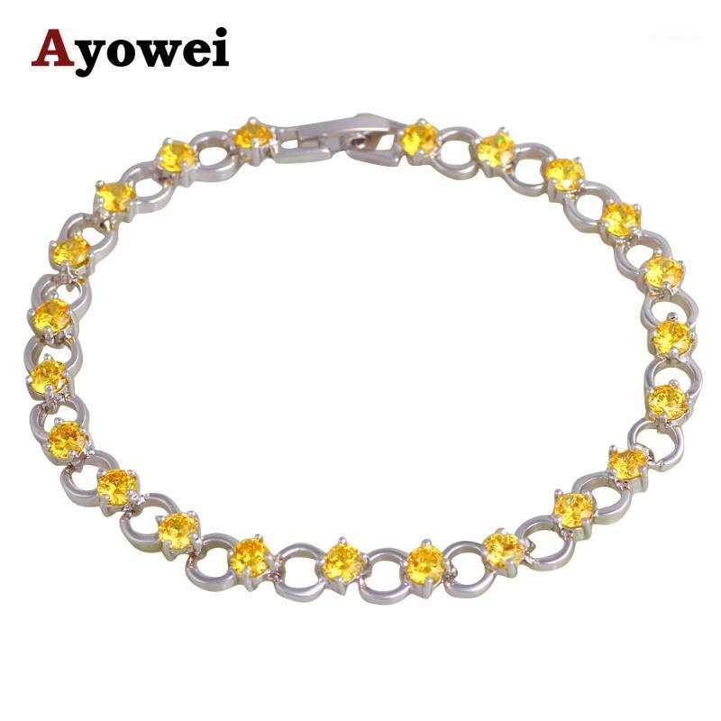 

Popular Leaf Design Wholesale Price Trendy Yellow Zircon Silver tone Bracelets for Ladies Party Fashion Jewelry TBS1097A1