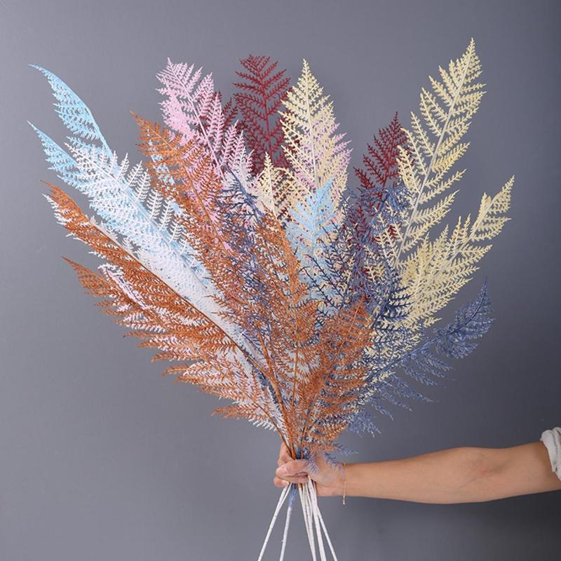 

1PC Artificial Persian Grass 5 Branches DIY Multifunction Flocking Lysimachia Fern Fake Leaves Persian Grass Home Wedding Decor, Blue