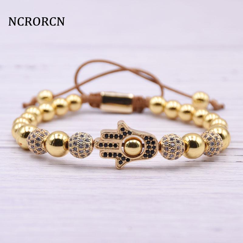 

Classical Handmade Braiding Bracelet Gold Hip Hop Men Pave CZ Zircon Crown Roman Numeral Bracelet Luxury Jewelry