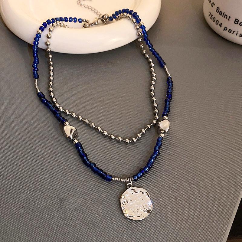 

Other Fashion Plated Silver Irregular Round Pendant Double Layer Chain Necklace For Women Girl Zircon Jewelry Party Ins