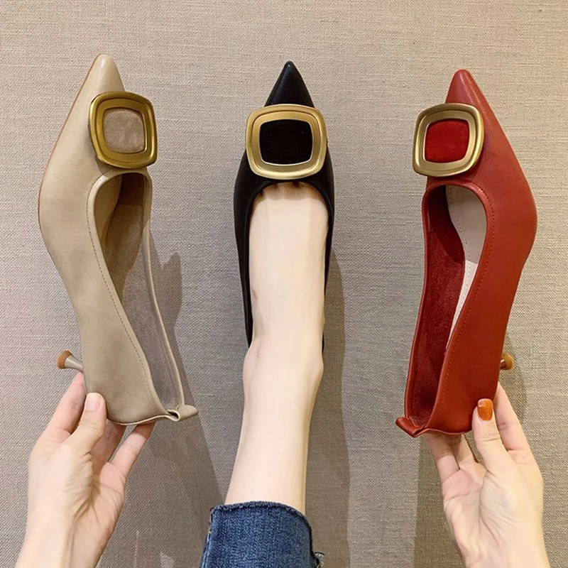 

2020 Autumn Spring Women Pumps Pointed Toe Mid Heel Ol Office Lady Shoes Thin Heels Dress Shoes Black Red Boat Femal 8525N #ZQ7u