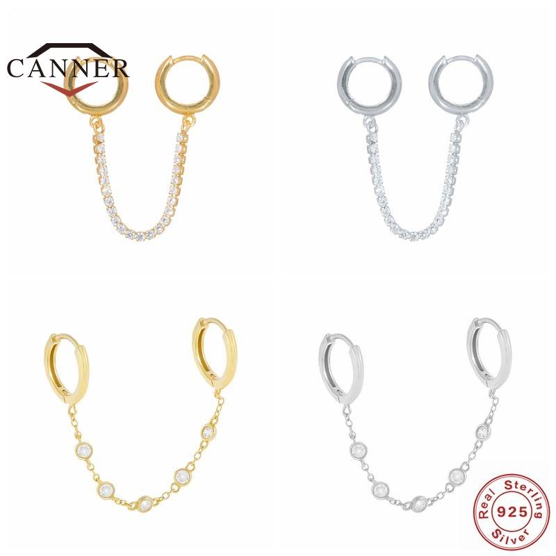 

CANNER 1 Pc Double Hoops Earrings For Women 925 Sterling Silver CZ Zircon Piercing Earring Earings Ear Buckle Jewelry Pendientes