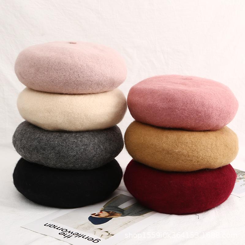 

New Style Wool Pure Color Beret Korean Style Soft Girl Ladies Cute Boinas Para Mujer Chapeau Femme Cappello Donna Fashion 2020, Black