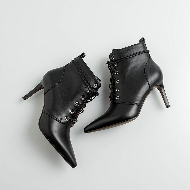 

2020 European New Design Women Shoes Pointed Toe Elegant Female Ankle Boots Little Heel Genuine Leather Booties1, Beige