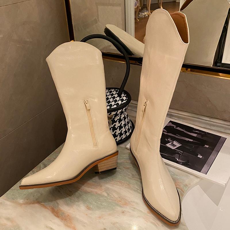 

2020 INS Luxury Women 5cm High Heels Wedges Long Riding Boots Designer Beige Heels Western Cowboy Boots Winter Thigh High, Black