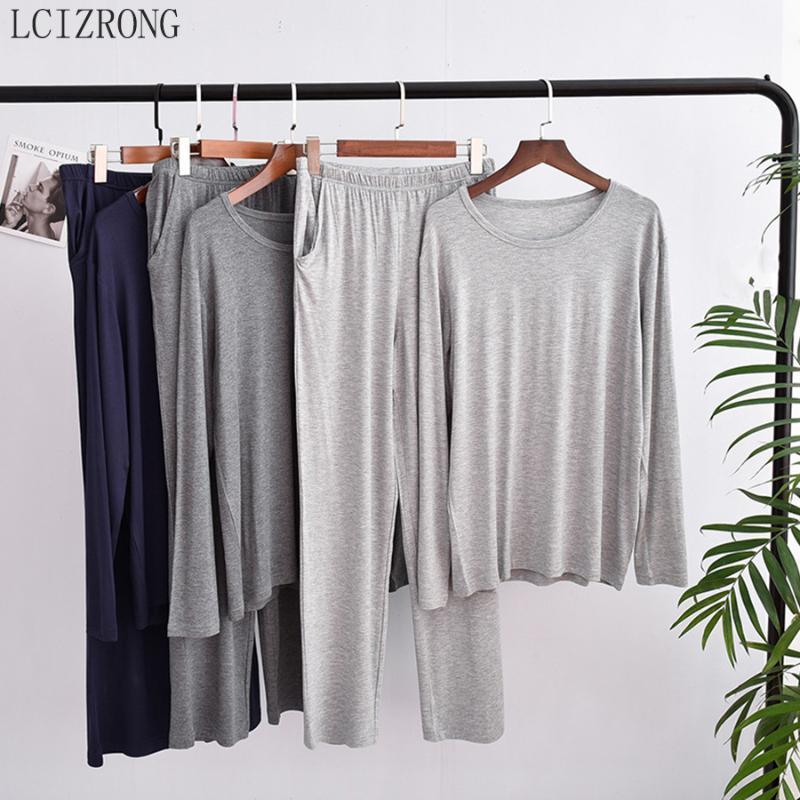 

Spring Solid Long Sleeve Men Pajamas Set Casual Cozy Sleepwear Lingerie O-neck Man 2pcs/set Nightgown Suits1, Dark gray