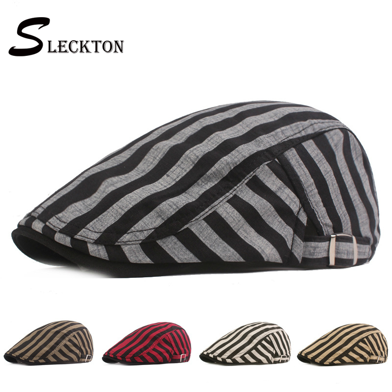 

SLECKTON Summer Berets Cap for Men Casual Newsboy Cap Cotton Stripe Peaky Blinders Gatsby Baker Boy Hats Herringbone Flat Caps, White