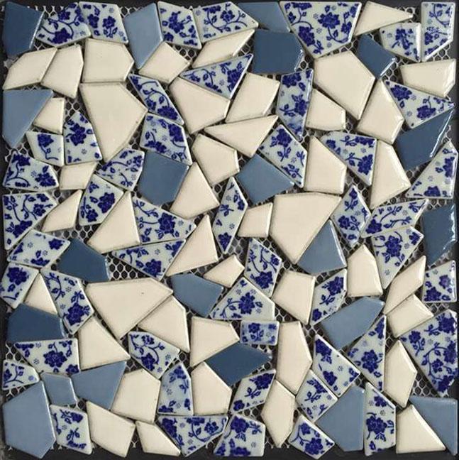 

China Blue Irregular Fragment Glazed Ceramic Mosaic Tile, Shower bathroom Stair Pool Floor Tiles Wall Sticker1, Yy-373-5
