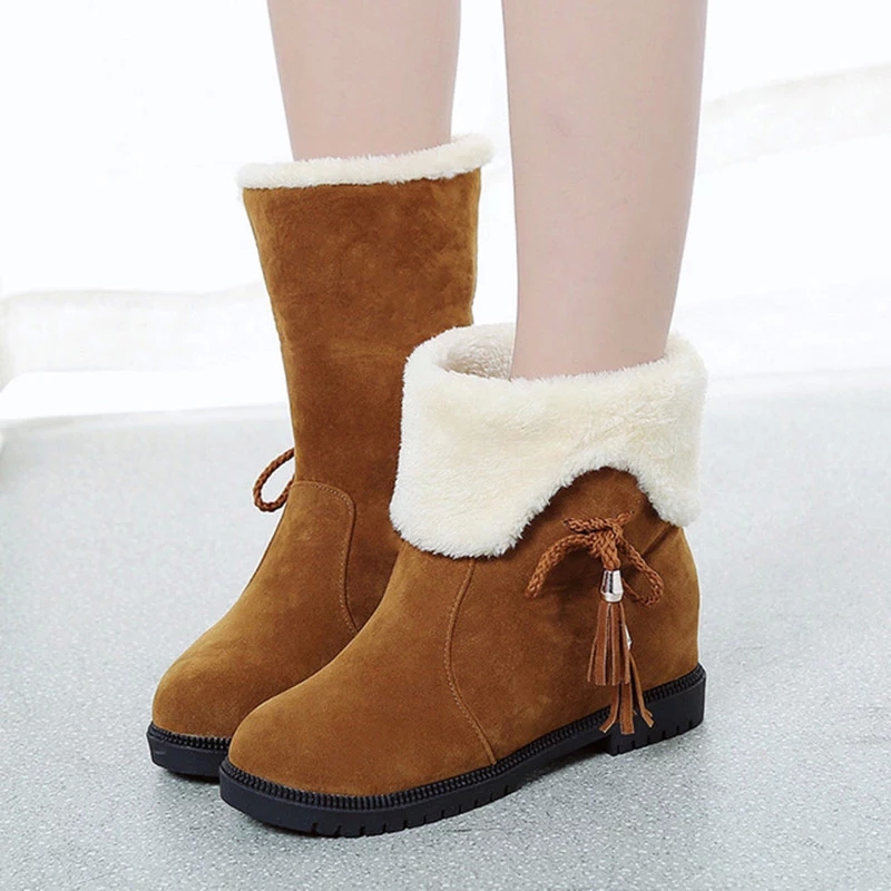 

2020 warm plush snow boots women fashion casual waterproof female shoes mid-calf boots slip-on foldable buty damskie soft boats #Br8s, Black