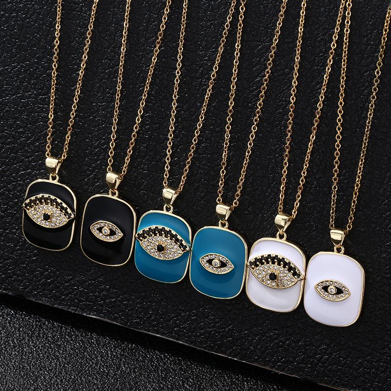 

2020 New Fashion Stainless Steel Square Oil Drop Devil's Eye Pendant Necklace For Women Charm Female CZ Jewelry Gift