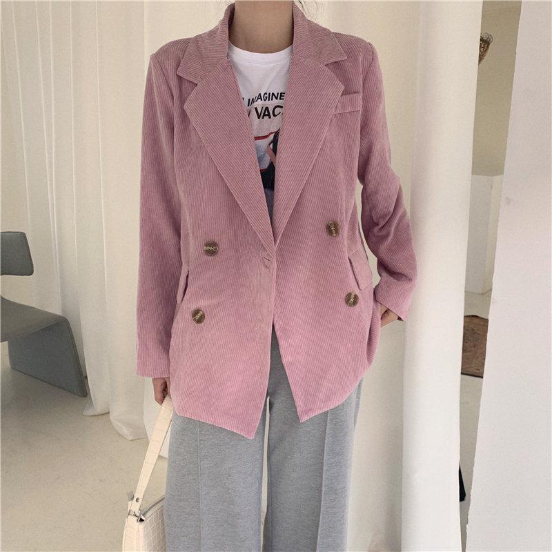 

HziriP All Match Office Lady Slender Thin Vintage Casual Elegant Loose Corduroy 2020 Feminine Women Woolen High Street Blazers, Blue