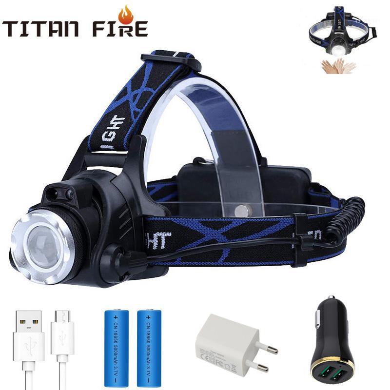 

T20 Dropshipping LED Headlamp USB Rechargeable IR Motion Sensor Headlight Front Light Control Waterproof Fishing Camping1