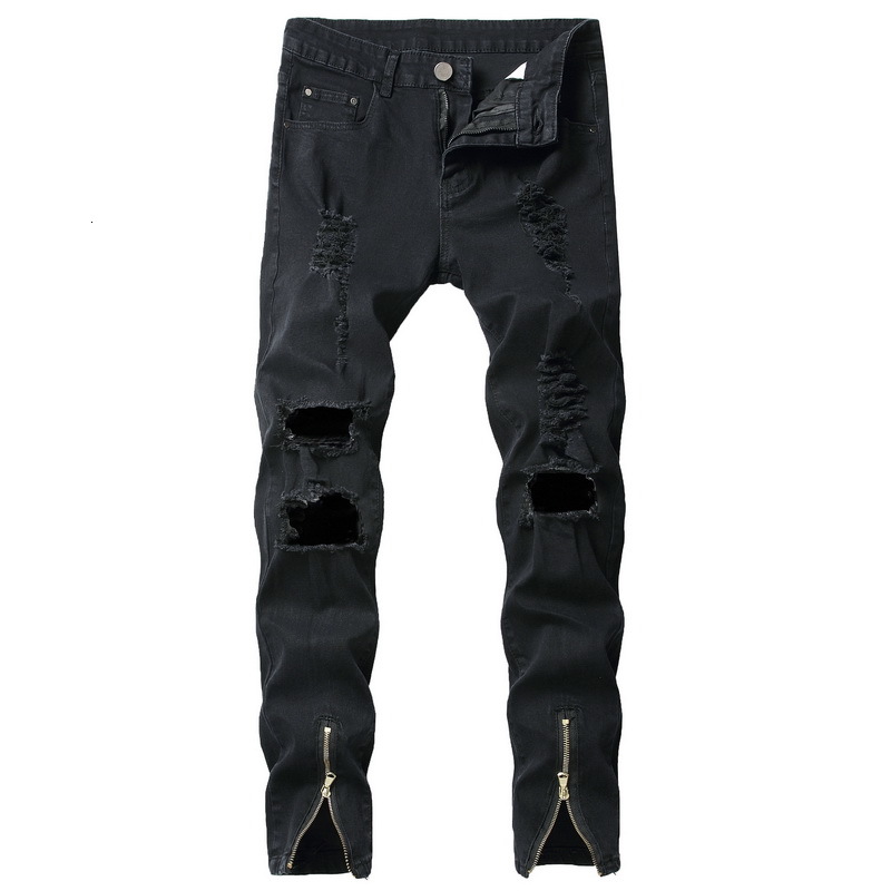 

2021 New Autumn Spring Men's Streetwear Hip Hop Punk Stretch Bike Jeans Trendy Straight Denim Trouers Isok, 1865