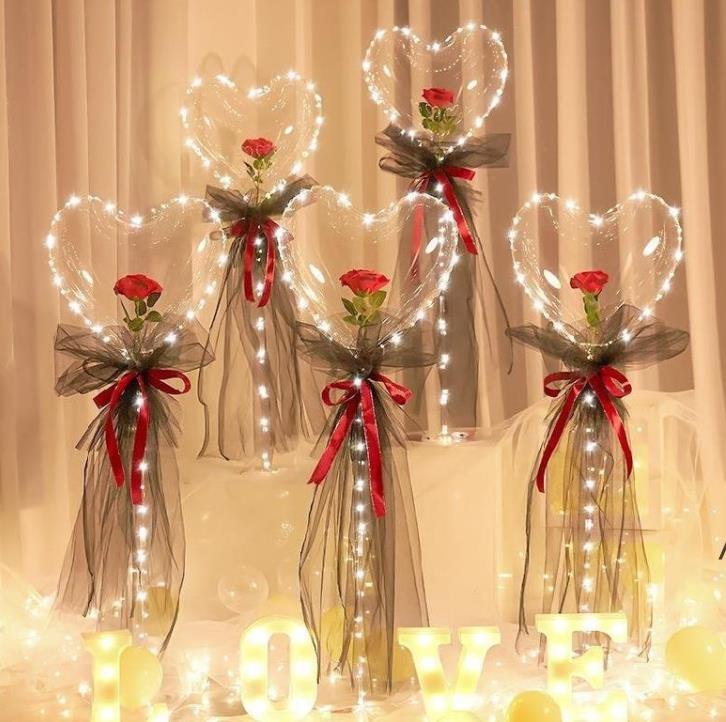 

Party Decoration LED Bobo Balloon Flashing Light Heart Shaped Rose Flower Ball Transparent Wedding Valentine's Day Gift by sea RRB14421