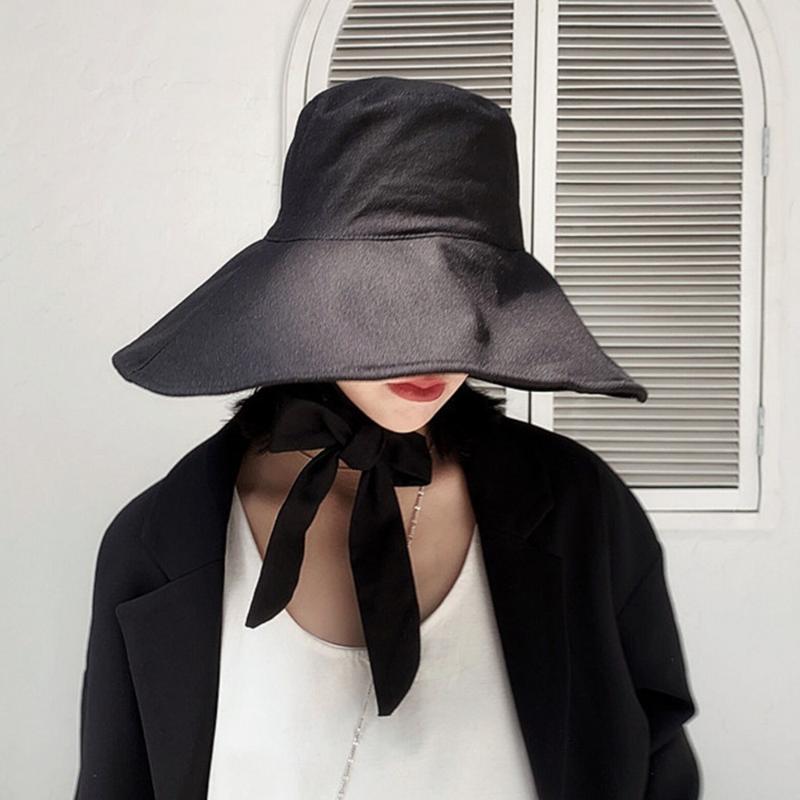 

Nylonshan Stingy Brim Hats 2021 Spring Summer Round Dome Bandage Bow Big Foldable Fishermen Hat Women Fashion Tide All-match Girl Trendy Acc, Yellow