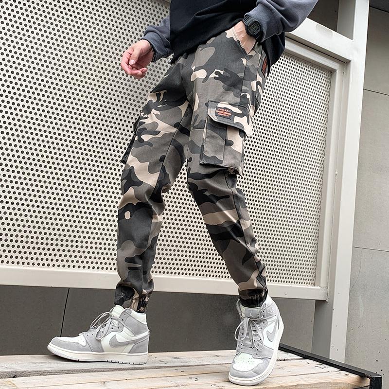 

Street dress hip hop overalls men's camouflage Japanese jogging pants casual Harem Pants, Black