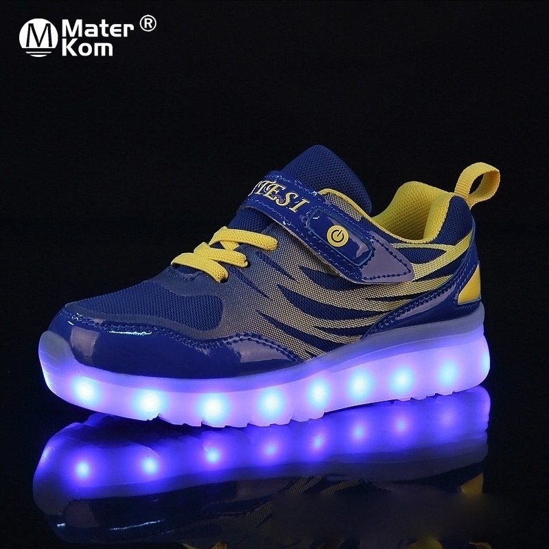 

Size 25-37 Kids LED Sneaker Boys Shoes USB Charging Children Shoes with Light up Luminous Girls Glowing Sneakers School Shoes 201130, Blue