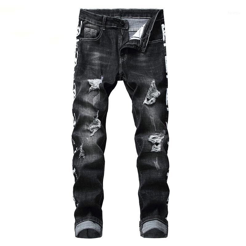 

Men's Jeans Denim Pants Fashion Brand Booty Ripped Motorcycle Men Skinny Hole Destroyed Black Large1