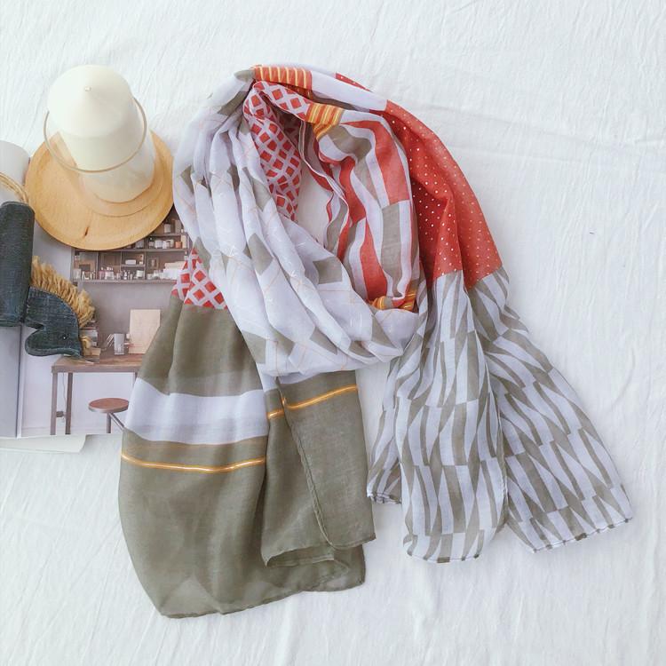 

2021 thin women scarf patchwork geometric lady wrap hijab scarfs soft wear femme bufanda