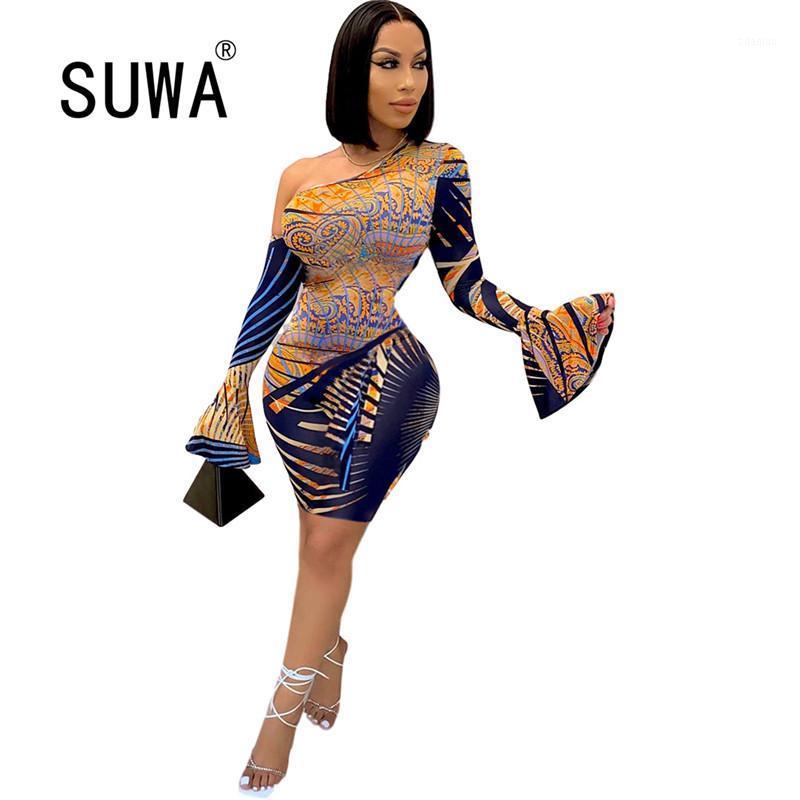 

2020 New Product Vintage Printed Sexy Mini Dresses Spring Autumn Women Street Wear Party Club Outfits Flare Long Sleeve Robe1, Multi