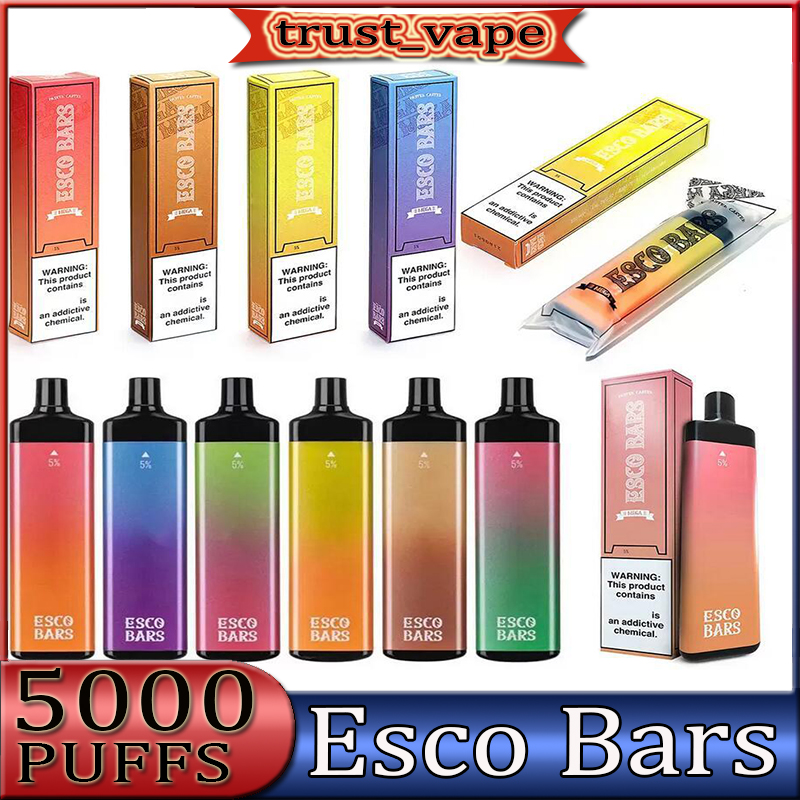 

Esco Bars Mega Disposable E cigarettes 5000 Puffs Vape Pen 600mAh Rechargeable Battery 14ml Pre-filled Vapor Mesh Coil Cartridge Device escobar air bar max lux cube