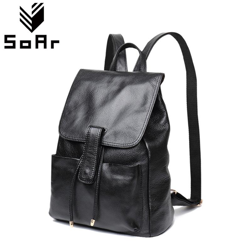 

SoAr Genuine Leather Women Backpack Luxury Brands Female Shoulder Bags New Fashion Women Cute Girl Mujer Tote Hot Sale Backpacks, Black