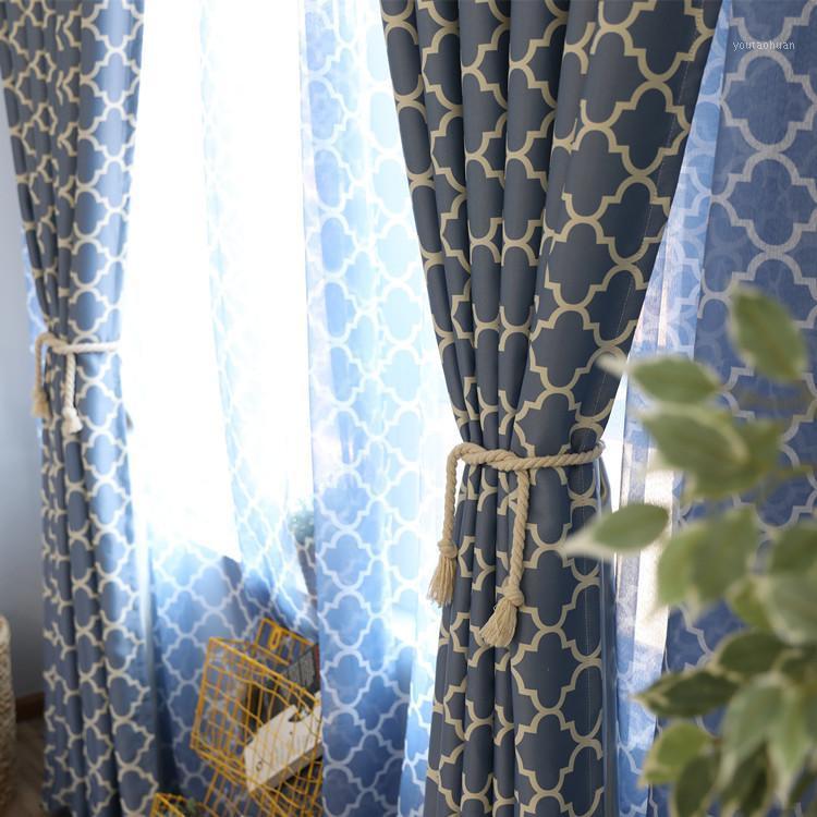 

Geometry Blackout Curtains Tulle for Living Room Bedroom Screens Printing American Curtain Drapes Voile Sheers Window Curtains1, Blue tulle