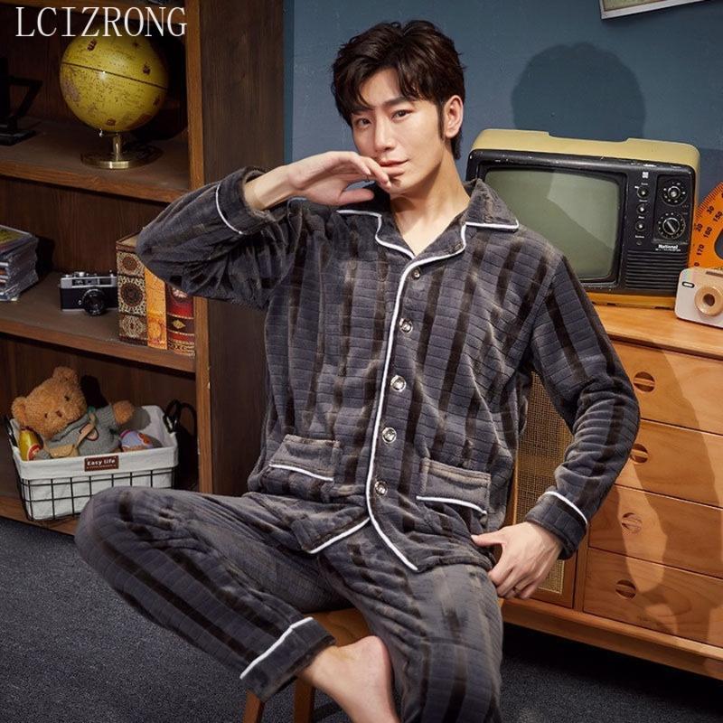 

Long Sleeve Thick Warm Pajama Sets Men Sleepwear Suit 2021 Winter Big Size XXXL Pyjamas Lounge Homewear Family Home Clothes